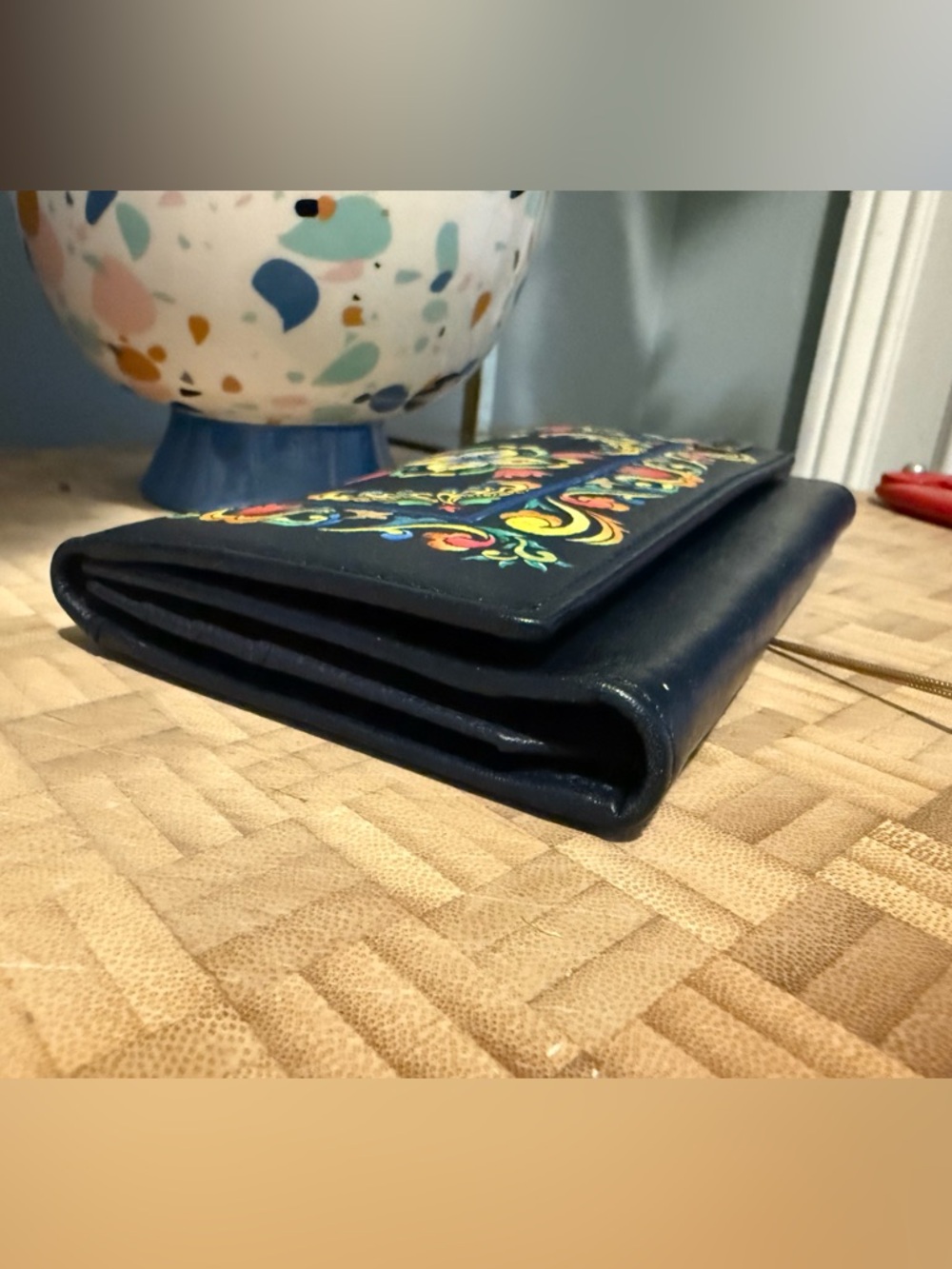 Anuschka Anna Black Floral Hand-Painted Leather Wallet with Multicolor Motif NWT - Picture 7 of 10